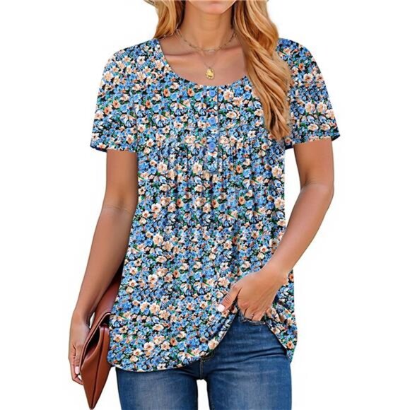 BRAND NEW Women Tunic Tops Casual Henley Short Sleeve Shirts - Picture 2 of 7